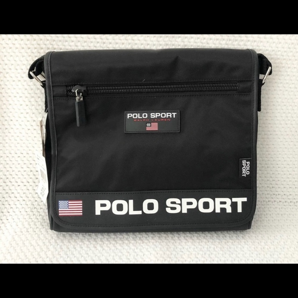 Polo Sport Vintage Y2K 90s Black Nylon Front Flap Messenger Crossbody Bag NWT